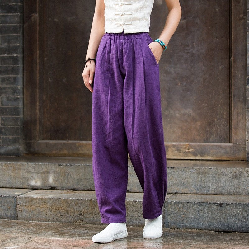 锛歐omen's Cotton And Linen Sand Washed Loose Lantern Pants