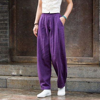 锛歐omen's Cotton And Linen Sand Washed Loose Lantern Pants