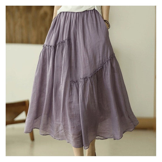 Double-Layer Elastic Waist Half Skirt in Solid Color