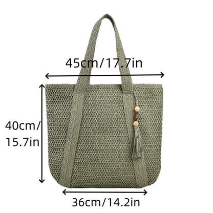 Chic Straw Woven Tote Bag with Stylish Tassel