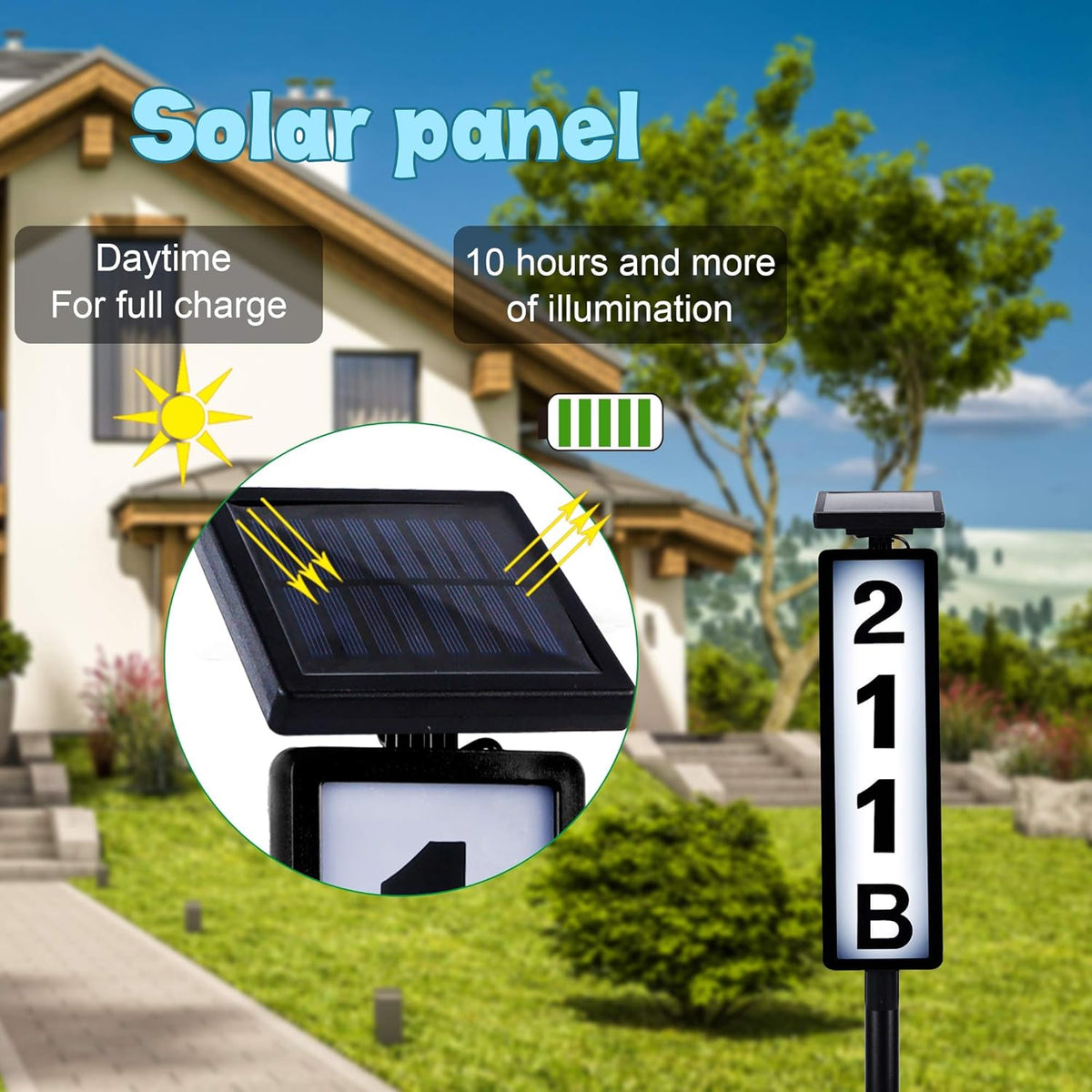 Solar Lighted House Address Sign – LED Illuminated Outdoor Plaque with Ground Stake for Yard, Garden & Home