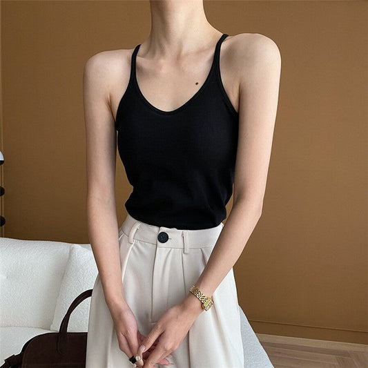 Padded Spaghetti Strap Tank Top with Thread Detail