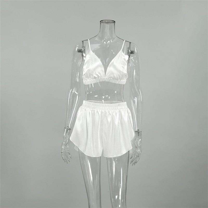 Two-Piece Camisole Top and Slit Shorts Lounge Set