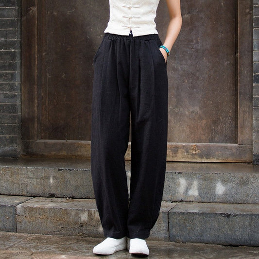 锛歐omen's Cotton And Linen Sand Washed Loose Lantern Pants