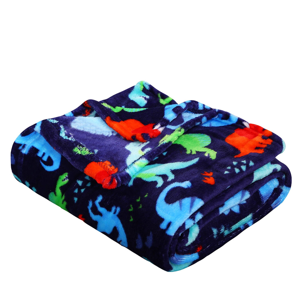 Decor&More Boy's and Girl's Set of 2 Plush Fleece Throw Blanket (50" x 60") - Dinos and Unicorns