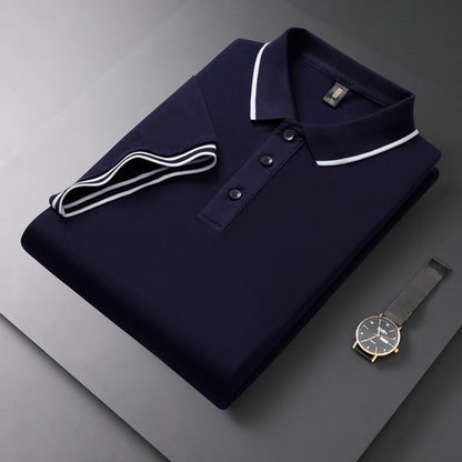 Solid Color Collared Printed Polo Shirt