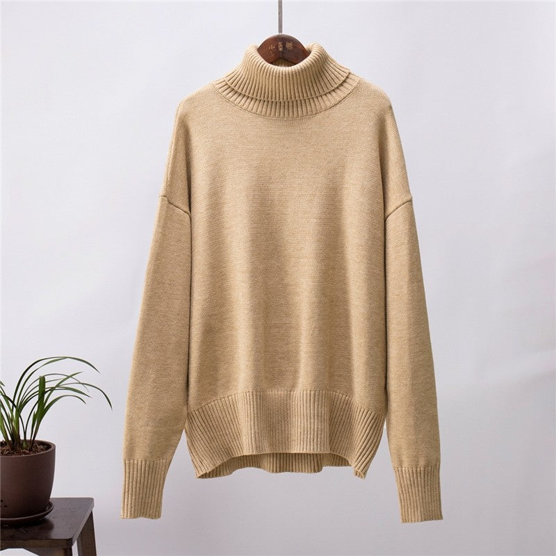 Solid Color High Neck Loose Pullover Sweater
