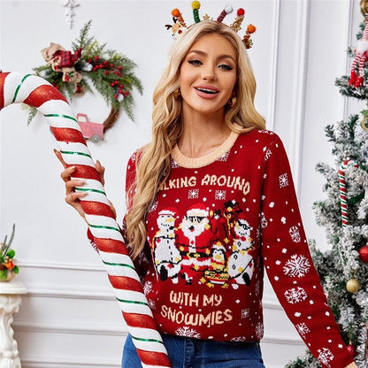 Fashionable Red Snowflake Christmas Pullover Sweater