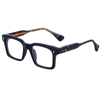 Fashion Acetate Metal Core Square Flat Lens Glasses