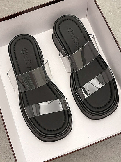 Open Toe Round-Toe Split-Joint Transparent Pumps Sandals Slippers