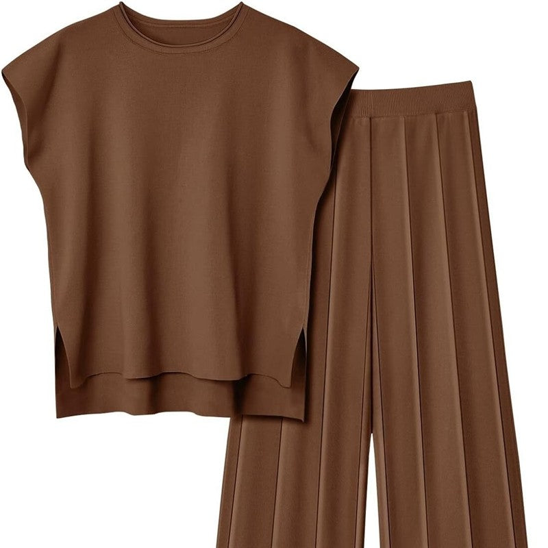 Knitted Sleeveless Vest with Matching Wide Leg Pants Set