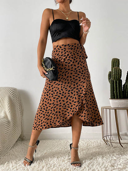 A-Line High-Low Printed Split-Front Tied Waist Skirts Bottoms