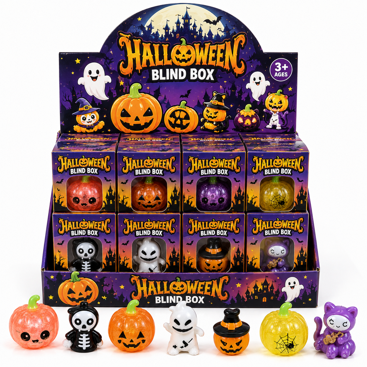 Halloween Mystery Squishy 2-Piece Set – Blind Box Ghost & Pumpkin Stress Relief Fidget Toys | Collectible Halloween Characters | Ages 3+