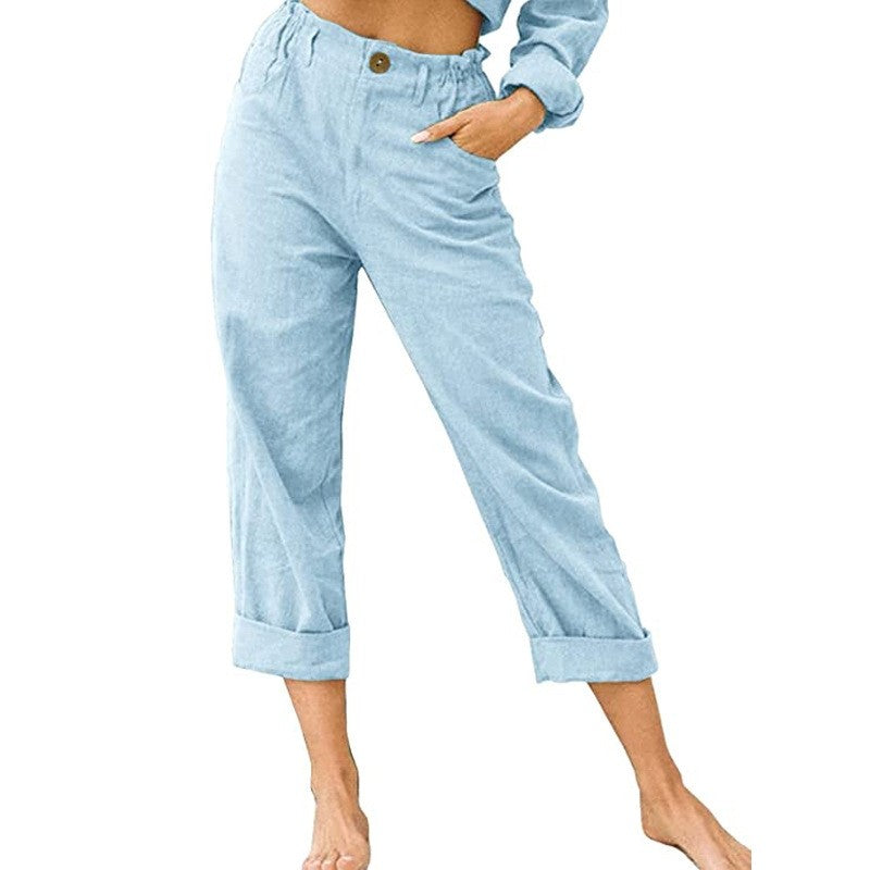 High-Waisted Loose Fit Casual Pants in Solid Color