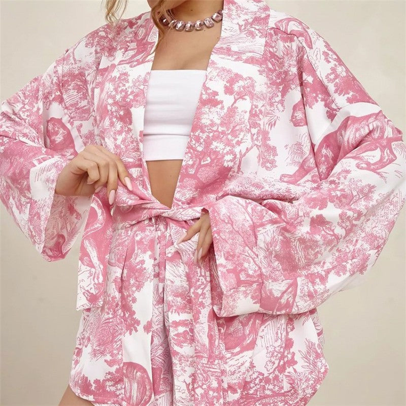 Cozy Printed Long-Sleeve Shorts and Pajama Set
