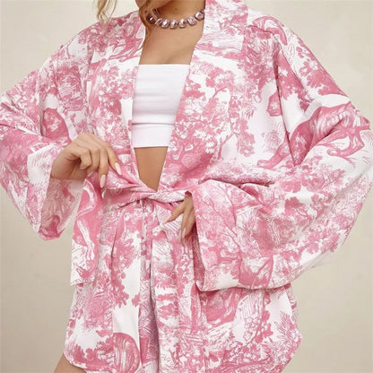 Cozy Printed Long-Sleeve Shorts and Pajama Set