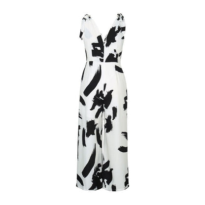 Chic Sleeveless Monochrome Floral Jumpsuit