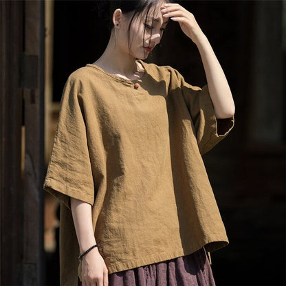 Plain Color Pullover Buckle Short Sleeve T-Shirt