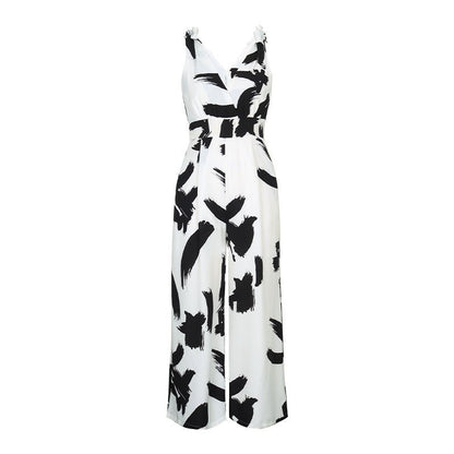 Chic Sleeveless Monochrome Floral Jumpsuit