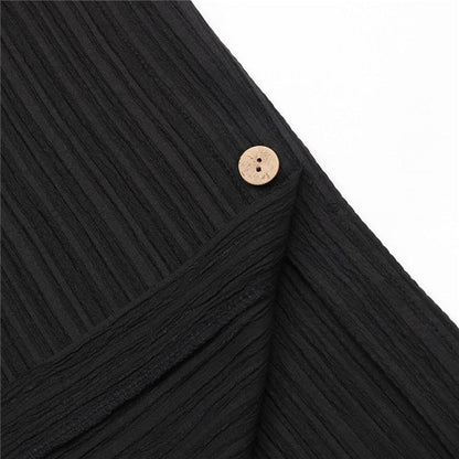 Textured Black High-Waisted Wide Leg Pants