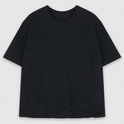 Round-Neck Short-Sleeved Plain T-Shirt With Contrast Hem For Women.
