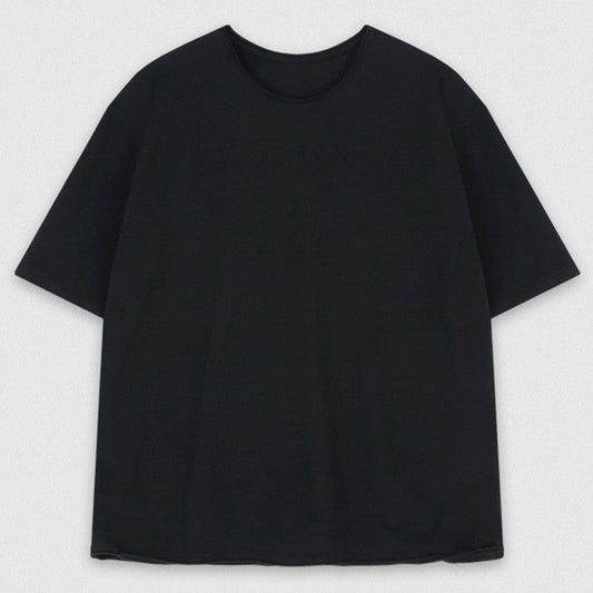 Round-Neck Short-Sleeved Plain T-Shirt With Contrast Hem For Women.