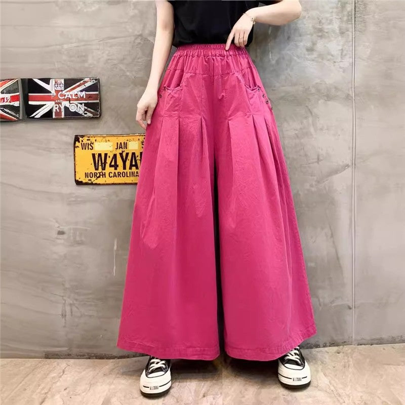 Loose High Waist Straight-Leg Pants In Solid Color