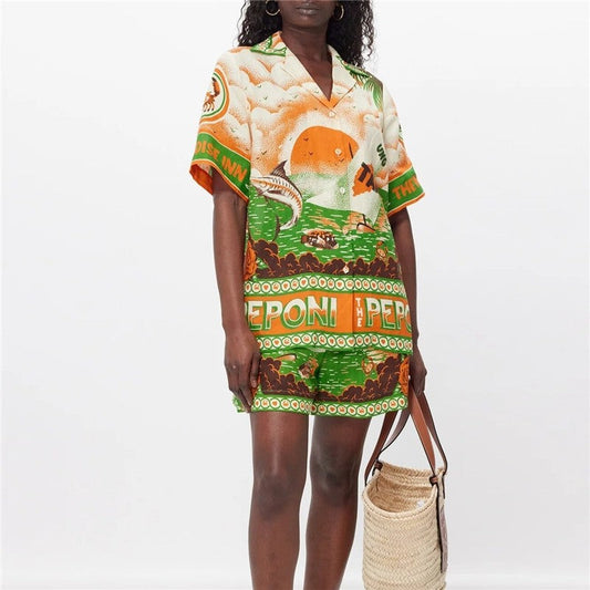Floral Print Two-Piece Casual Shirt and Shorts Ensemble
