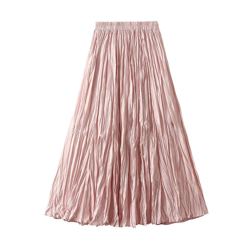 Solid Color High Waist Pleated A-Line Skirt with Flared Hem