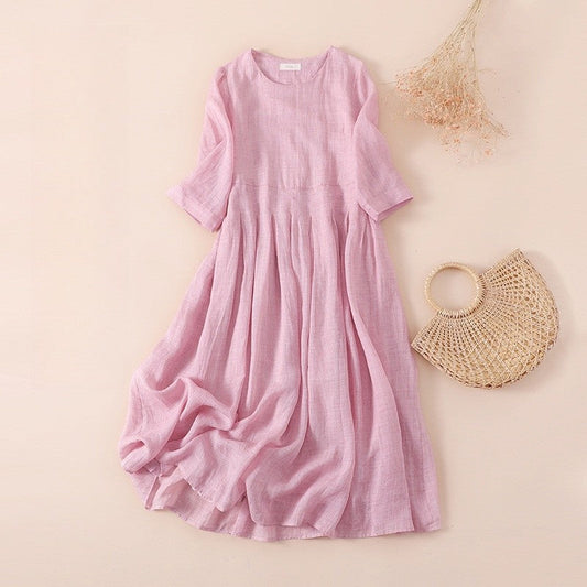 High-Waisted Solid Color Long A-Line Dress