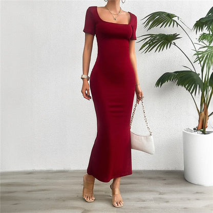 Stylish Solid Color Slim Fit Short Sleeve Dress