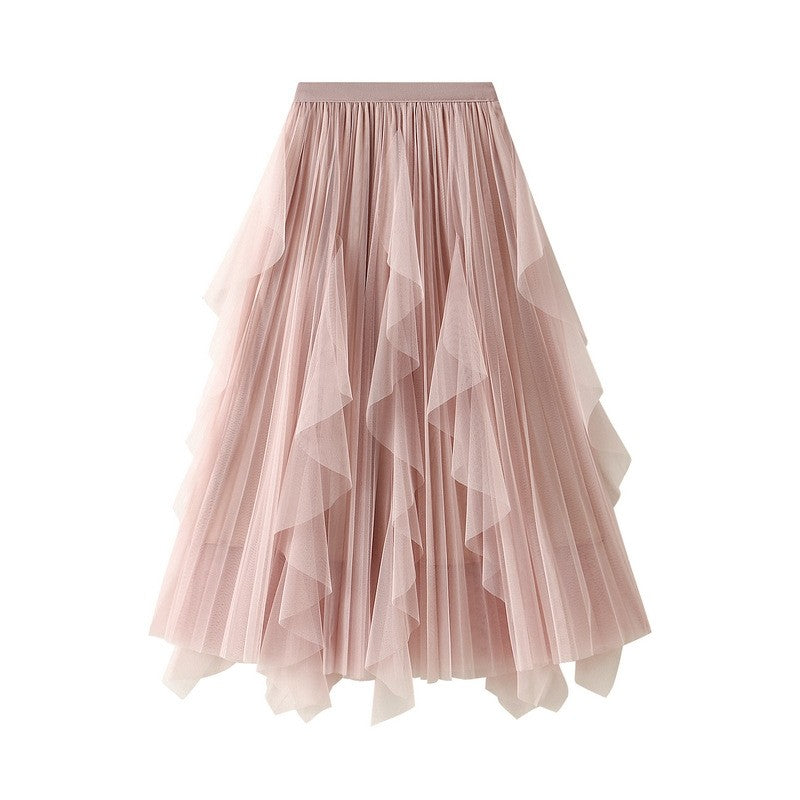 Ruffle Mesh Patchwork Hemline Skirt