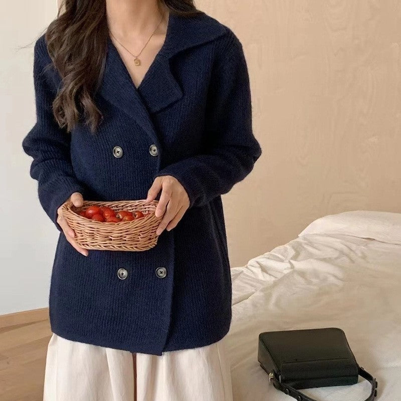Solid Color Long Sleeve Double Breasted Cardigan Sweater