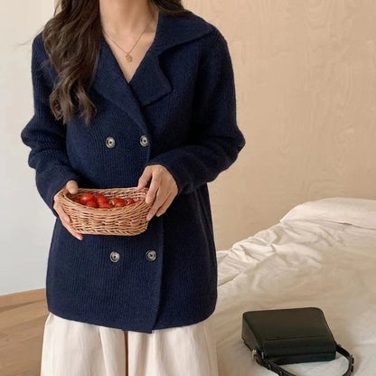 Solid Color Long Sleeve Double Breasted Cardigan Sweater