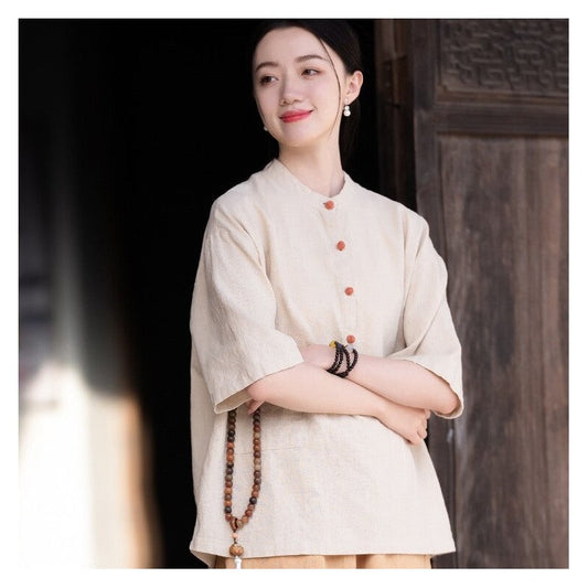 Stand Out in Style with our Solid Color Stand Collar Button-Up Short Sleeve Shirt