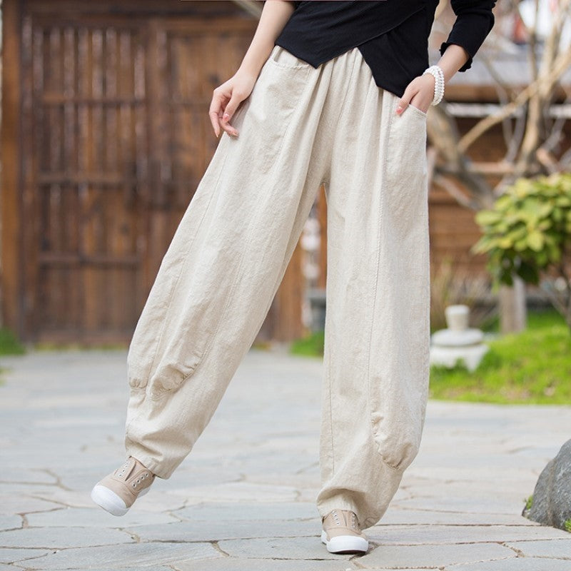 Ramie Cotton Sand Wash Soft & Versatile Wide Leg Pants For Home, Travel & Leisure