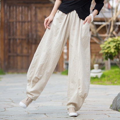 Ramie Cotton Sand Wash Soft & Versatile Wide Leg Pants For Home, Travel & Leisure