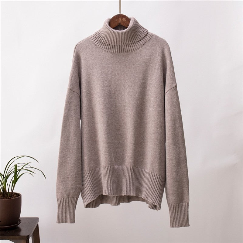 Solid Color High Neck Loose Pullover Sweater