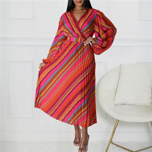 Printed Turn-Down Collar Dress in Solid Color