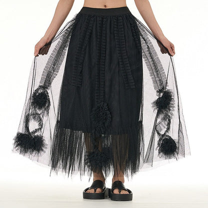 Oversized Solid Mesh Skirt
