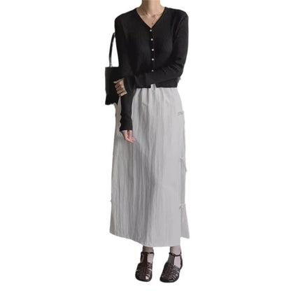 Solid Color Bow Tie Waist Midi Skirt