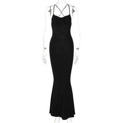 Halter Neck Backless Swing Dress in Solid Color
