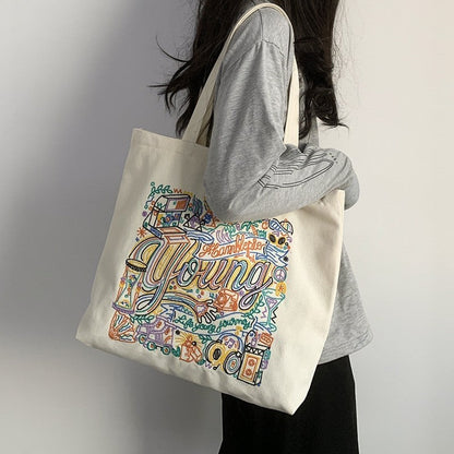Stylish Embroidered Canvas Shoulder Bag