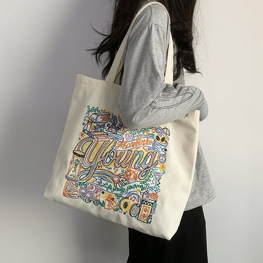 Stylish Embroidered Canvas Shoulder Bag