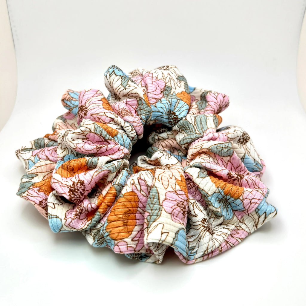 Colorful Flowers Ribbed Scrunchie