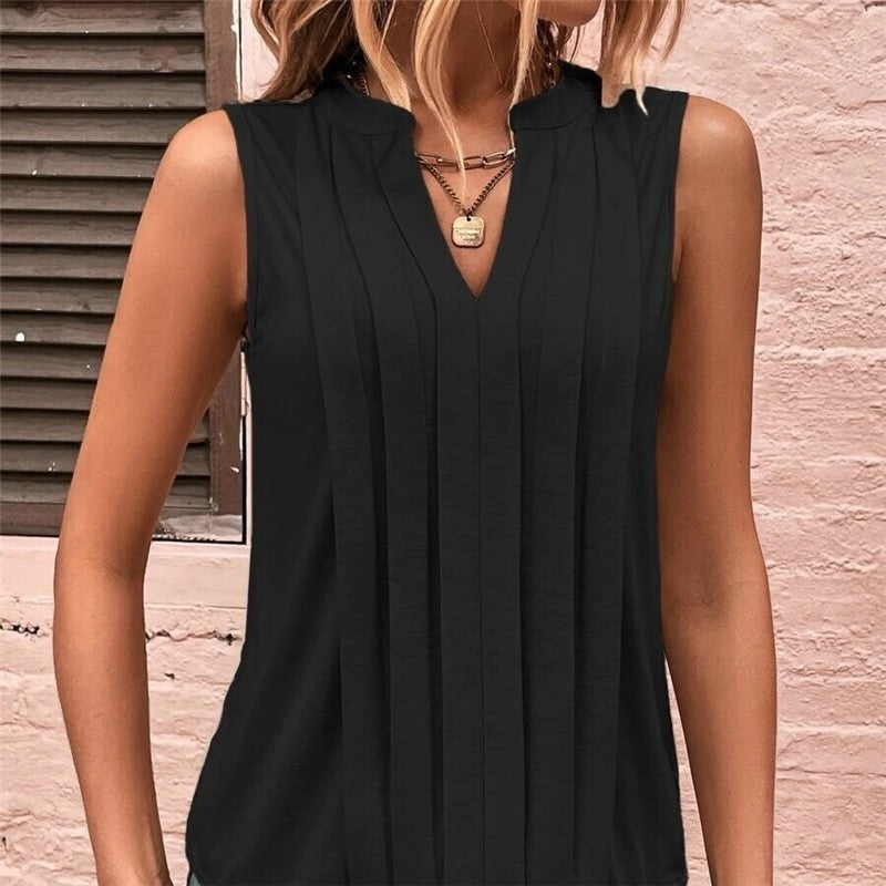 Stylish Pleated V-Neck Vest for a Sophisticated Look