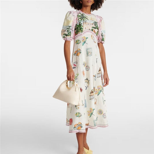 Stylish Printed Bubble Sleeve Bodycon Dress