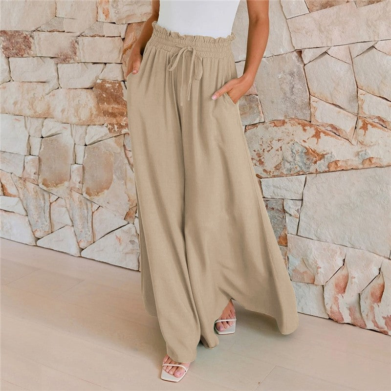 Relaxed Fit Solid Color Wide-Leg Trousers