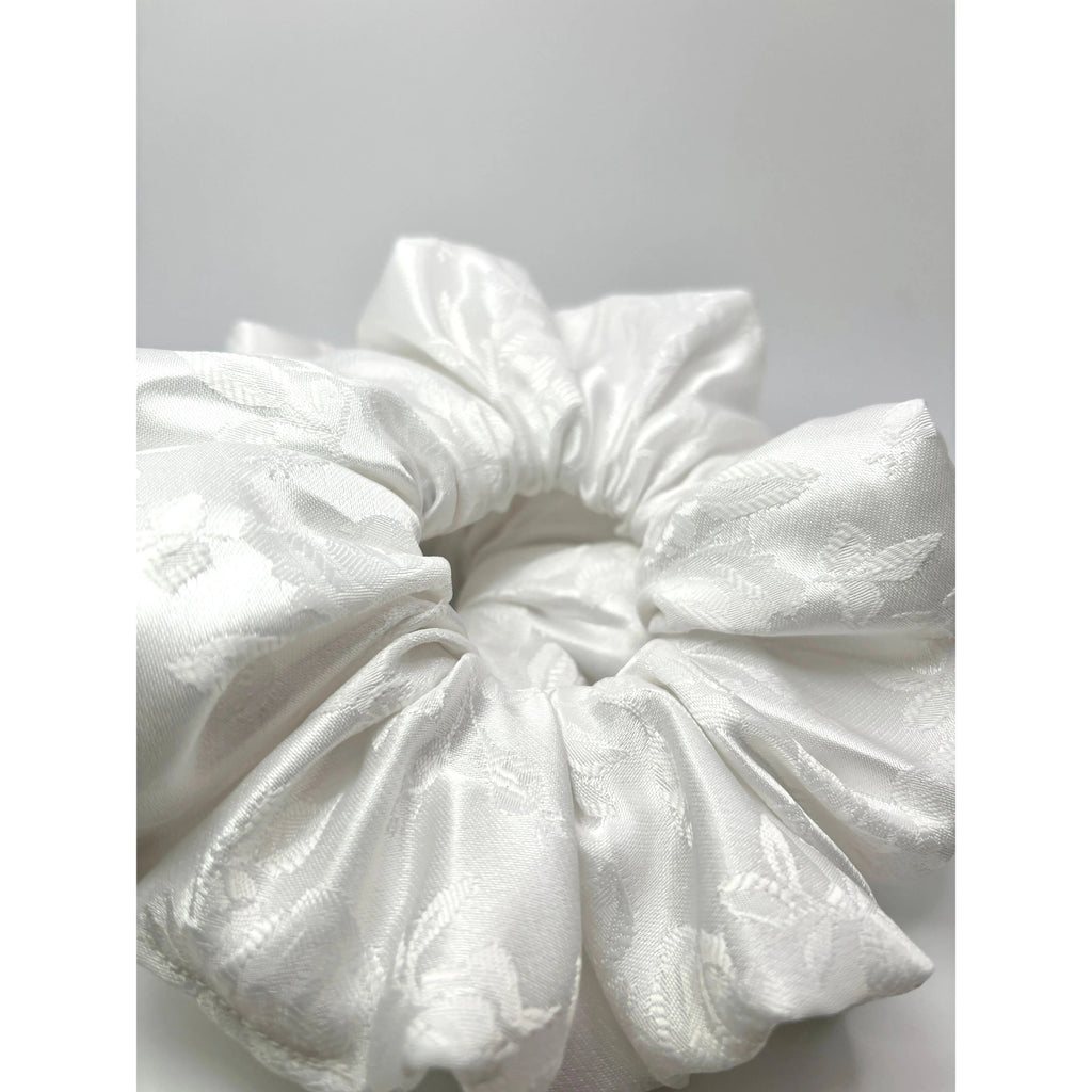 White Leaf Satin Scrunchie