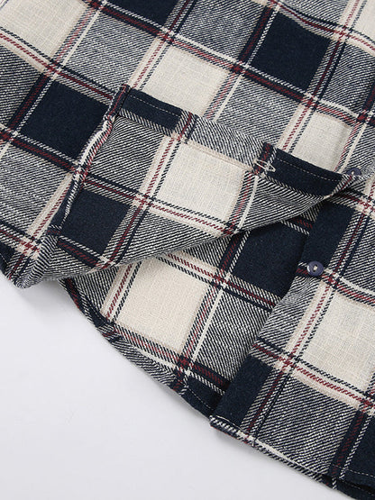 Long Sleeves Loose Plaid Split-Joint Lapel Blouses&Shirts Tops